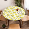 thumbnail image 5 of Moroccan Pattern Elastic Fitted Round Table Cover Geometric Trellis Yellow Grey Waterproof Outdoor Tablecloth for Holiday Party, Picnic, Patio & Dining Fits Tables Up to 45"-54", 5 of 8
