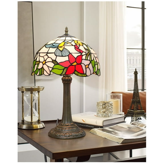 Tiffany Style Stained Glass Table Lamp 12-Inch Blue Hummingbird Reading Bedside Lamp Suitable For Study Living Room Bedroom Coffee Shop Retro Table Lamp Home Decoration Art