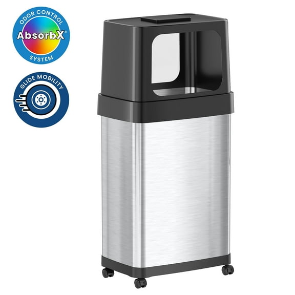iTouchless 18 Gallon Rectangular Dual Side Entry Stainless Steel Trash Can with Wheels & Odor Filter