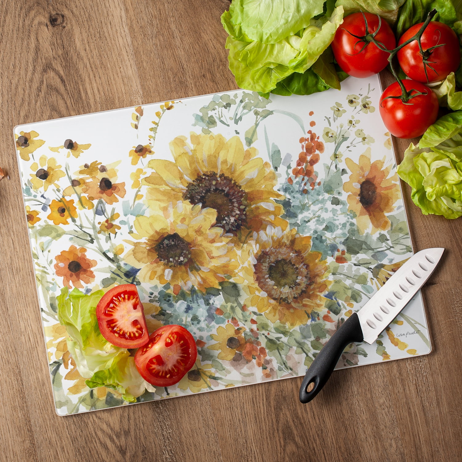 CounterArt Sunflowers Forever 3mm Tempered Glass Cutting Board 15"by 12"