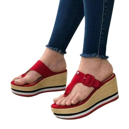 

Women Sandals 2021 Heels Woman Slippers Platform Wedges Shoes Ladies Summer Slides Buckle Flip Flops New