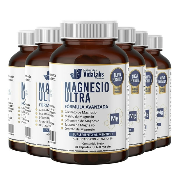 Pack 6 Frascos Magnesio Ultra Nutrientes VidaLabs México 360 Cápsulas