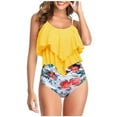 thumbnail image 2 of WREESH Womens Tankini High Waisted Swimsuit High Waisted Swimsuit Two Piece Ruffled Flounce Top with Ruched Bottom Swimwear Beach Bathing Suit Yellow, 2 of 5
