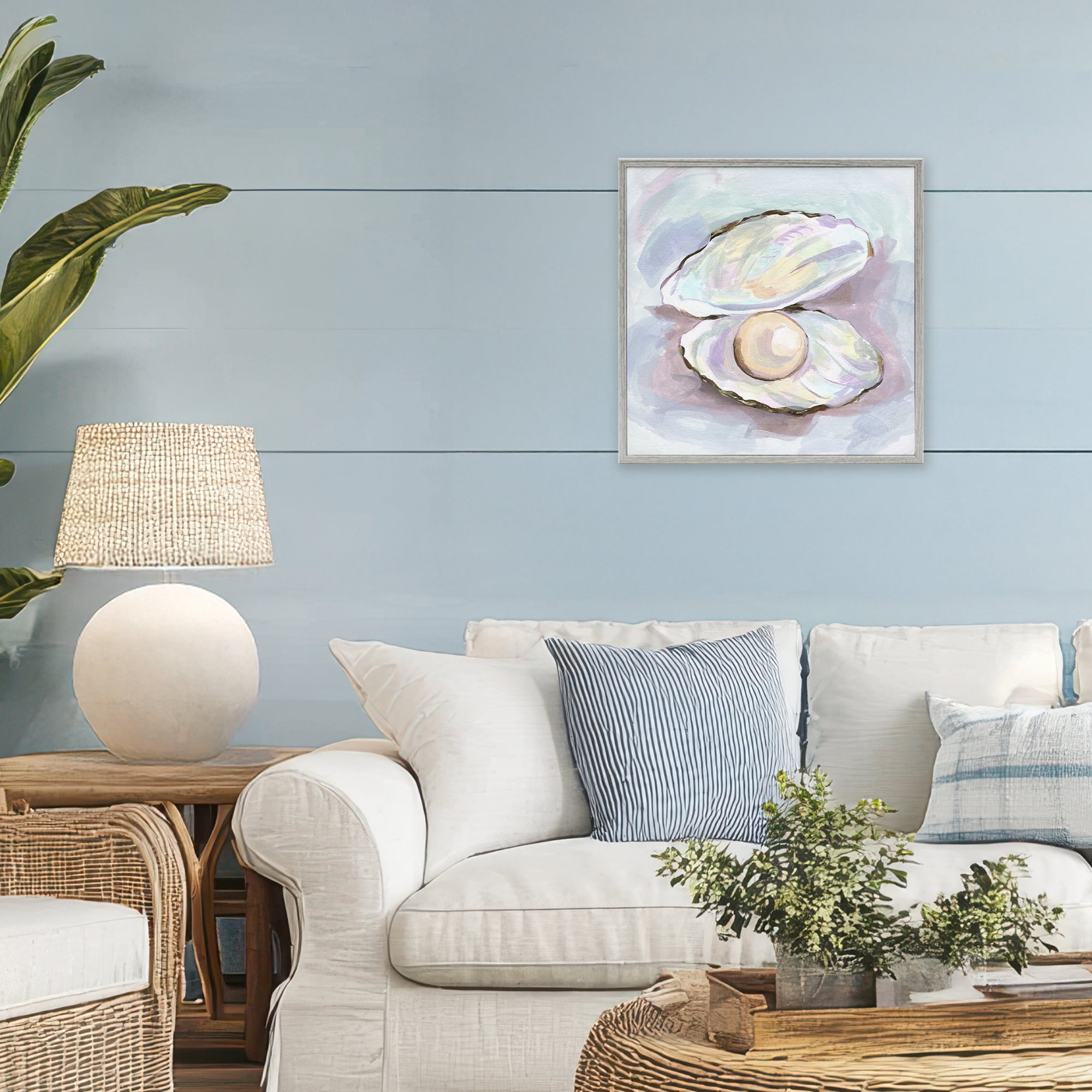 Stupell Industries Silent Opal Clam Pearl Gray Framed Giclee Art, design by Melissa Wang