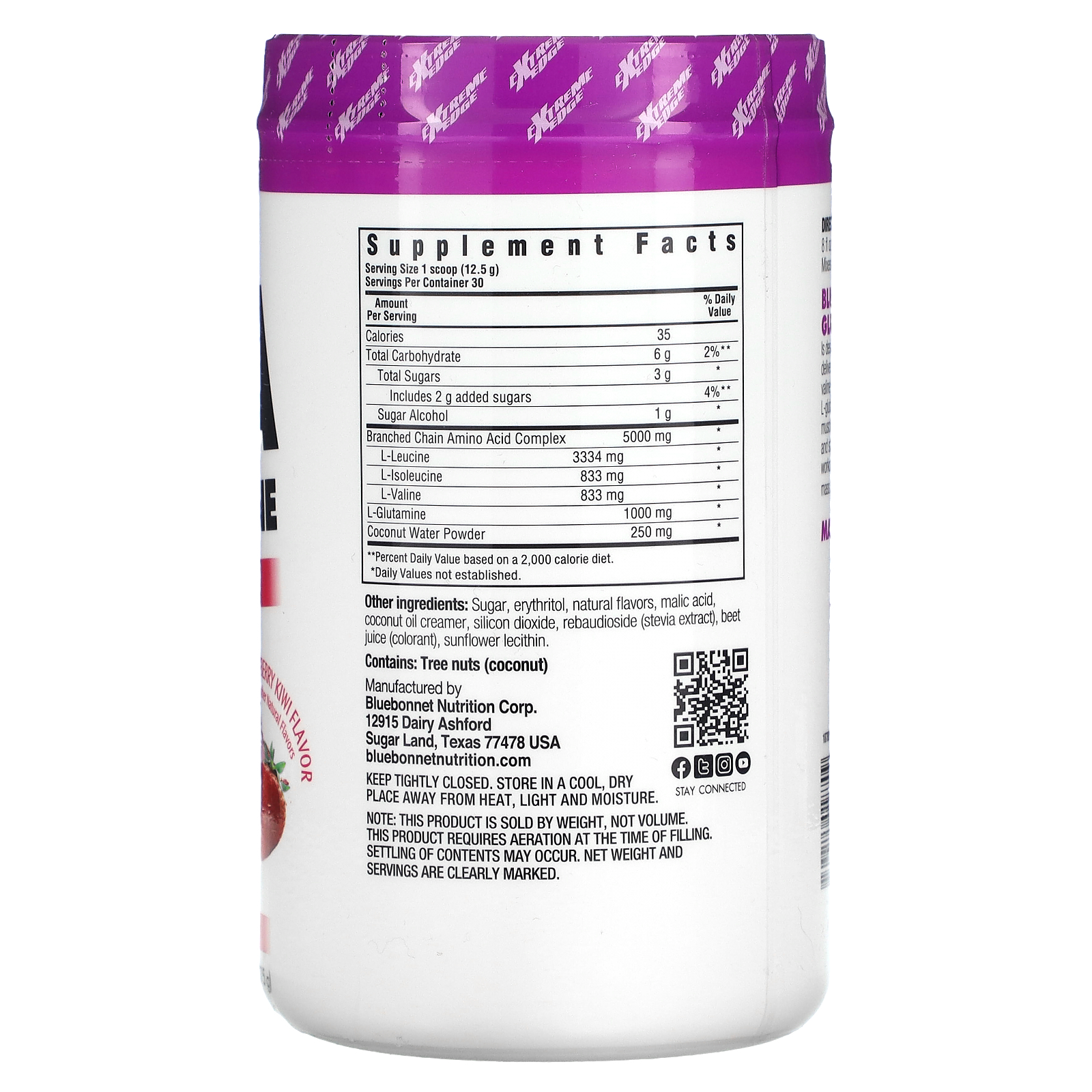 BCAA＆Glutamine Bluebonnet Extreme Edge BCAA + Glutamine Strawberry Kiwi