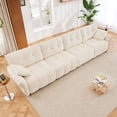 thumbnail image 4 of 142" Oversized Chenille Modular Sectional Sofa with High-Resilience Memory Foam Cushion, Adjustable Lumbar Support, 4-Seater Upholstered Corner Sofa with 2 Throw Pillows, for Living Room, White, 4 of 7