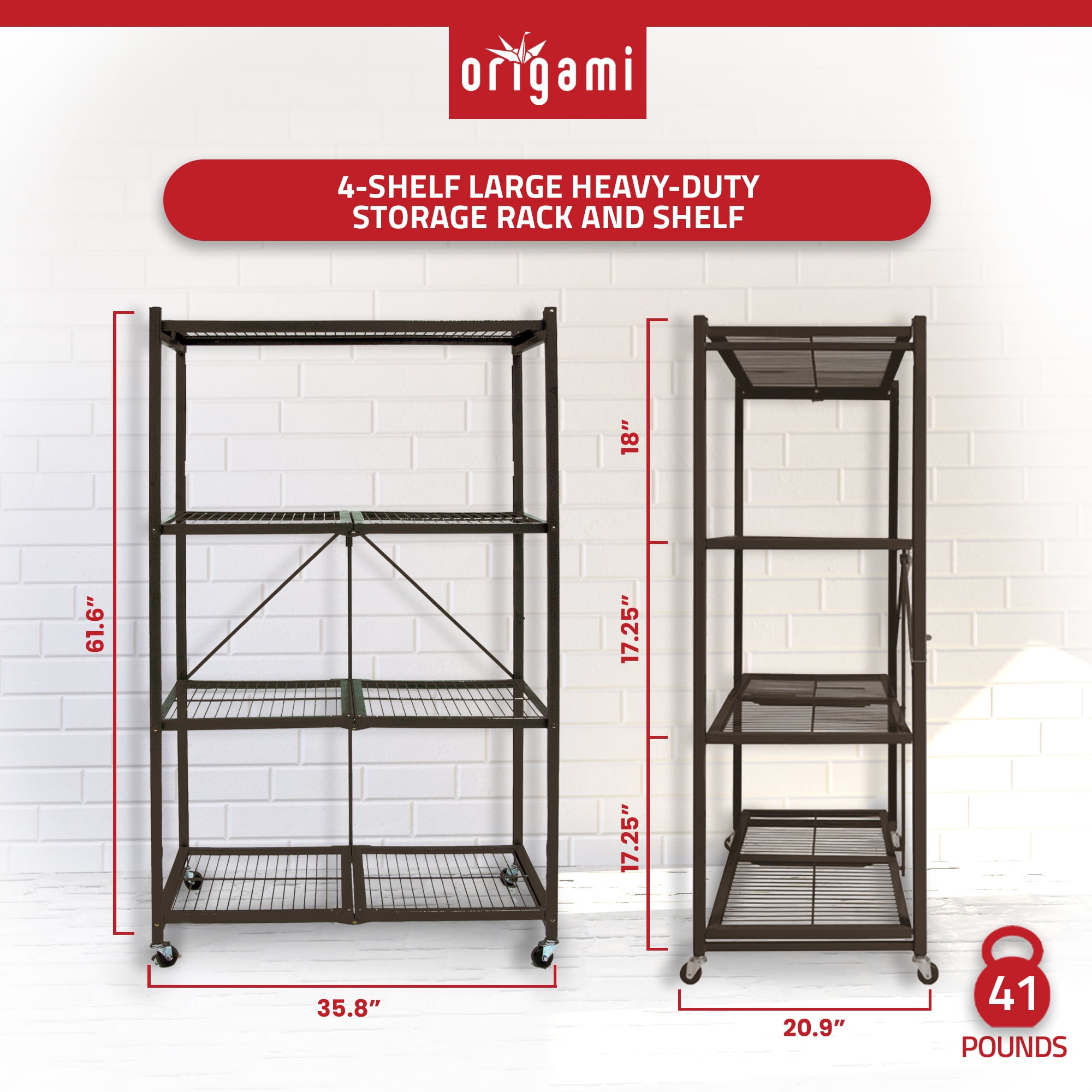 Origami 4-Shelf R5 Series Storage Rack with Wheels, Bronze