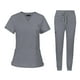 thumbnail image 5 of Uniformes de enfermería Conjunto de exfoliación Top con cuello en V Pantalones deportivos Top de exfoliación con cuello en V Pantalones cortos para mujer Gris, 5 of 9