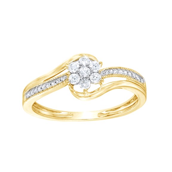 Round Cut White Natural Diamond Cluster Split Shank Ring in 10k Yellow Gold (0.25 Cttw)