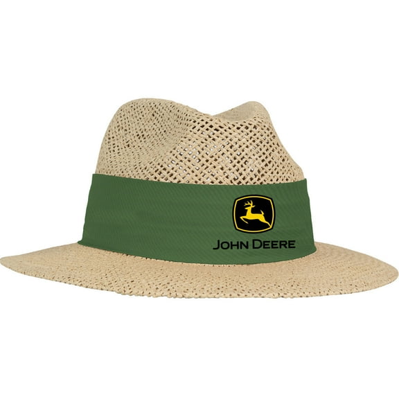 Men's John Deere Wellington Straw Hat, Green/Yellow Band, M/L