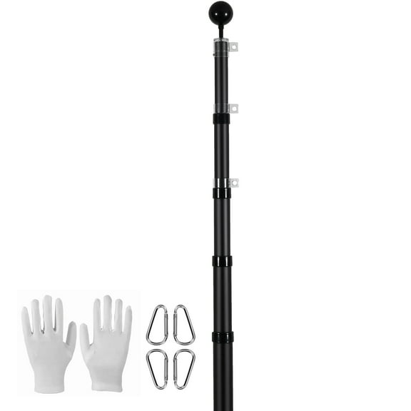KFFKFF 25FT Extendable Flagpole Set, Robust Aluminum Alloy Outdoor Flag Stands, 3 Presentation Styles Flagpole with 3x5 American Flag, Expert Gear, Black
