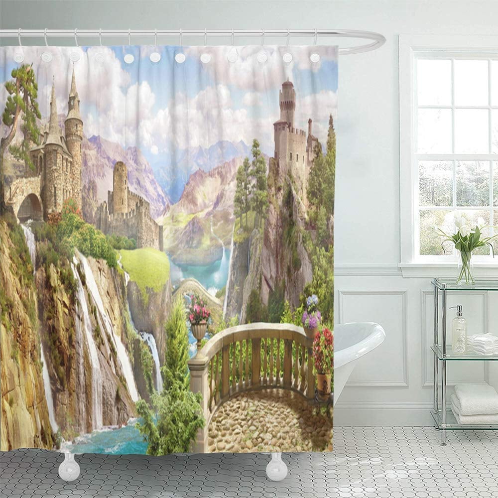 PKNMT Green Skyline Vintage of Castle Retro Mountain Old Scene