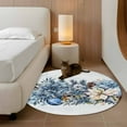 thumbnail image 2 of Round Rug 4Ft Washable Non-Slip, Blue Poinsettia Christmas Circle Area Rugs for Living Room Bedroom, Xmas Botanical Balls Snowflake Indoor Floor Mats Carpet Runner for Home Decor Aesthetic, 2 of 8