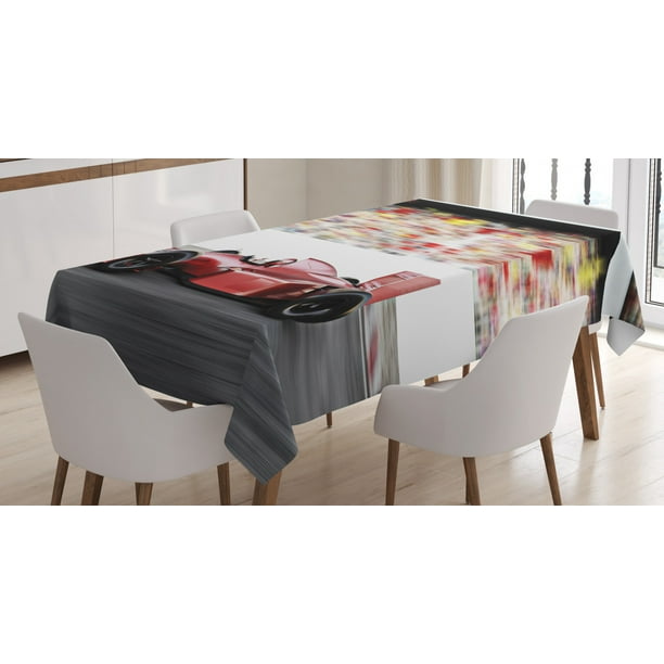 Cars Tablecloth Sports Theme Red Race Car Side View On A Track Leading The Pack With