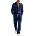 thumbnail image 2 of LEKWK 2 Piece Casual Set for Men Long Sleeve Button Down Shirt and Drawstring Pants Lightweight Breathable Sleepwear Summer Casual Lounge Outfit Navy XXXL, 2 of 6