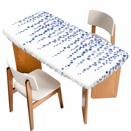 Navy Blue Polka Dots Table Cloths for 3 Foot Rectangle Tables Vintage Abstract Art Watercolor Patio Waterproof Elastic Fitted Tablecloths Washable Rectangular Table Cover for Camping