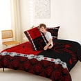 thumbnail image 4 of Erosebridal Queen And King Full Size Comforter Sets,Vintage Damask Print Bedding Sets For Men Omen,Red Black, Reversible 3 Pieces, 4 of 7