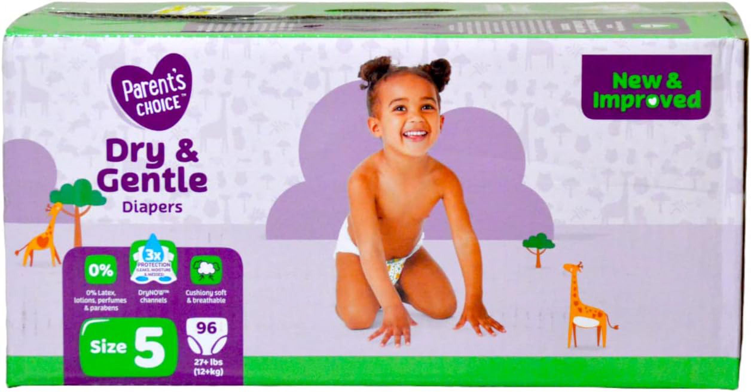 Dry & Gentle Diapers Size 5 (27 Lbs) - 96 Count