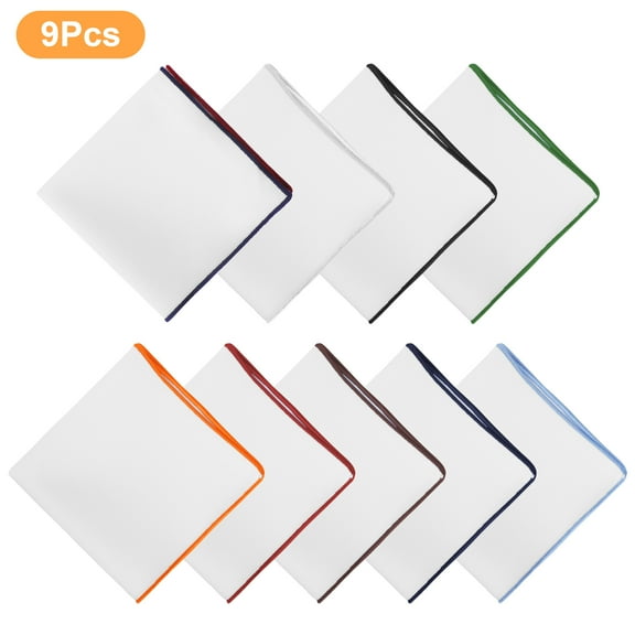 TSV 9pcs Handkerchiefs for Men, 9 x 9" Classic Plain Pocket Square, Soft Polyester Silk Hankies