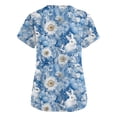 thumbnail image 4 of Easter Medical Scrubs Women Bunny Eggs Printed Stretch Fashion Nurse Working Uniform, Cozy V Neck Short Sleeve Pocket Tunic Tops Royal Blue XL, 4 of 5