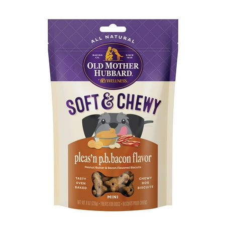 Old Mother Hubbard by Wellness HYZ01 Soft & Chewy Please n P.B.Bacon Natural Dog Treats  Crunchy Oven-Baked Biscuits  Ideal for Training  Mini Size  8 Ounce Bag