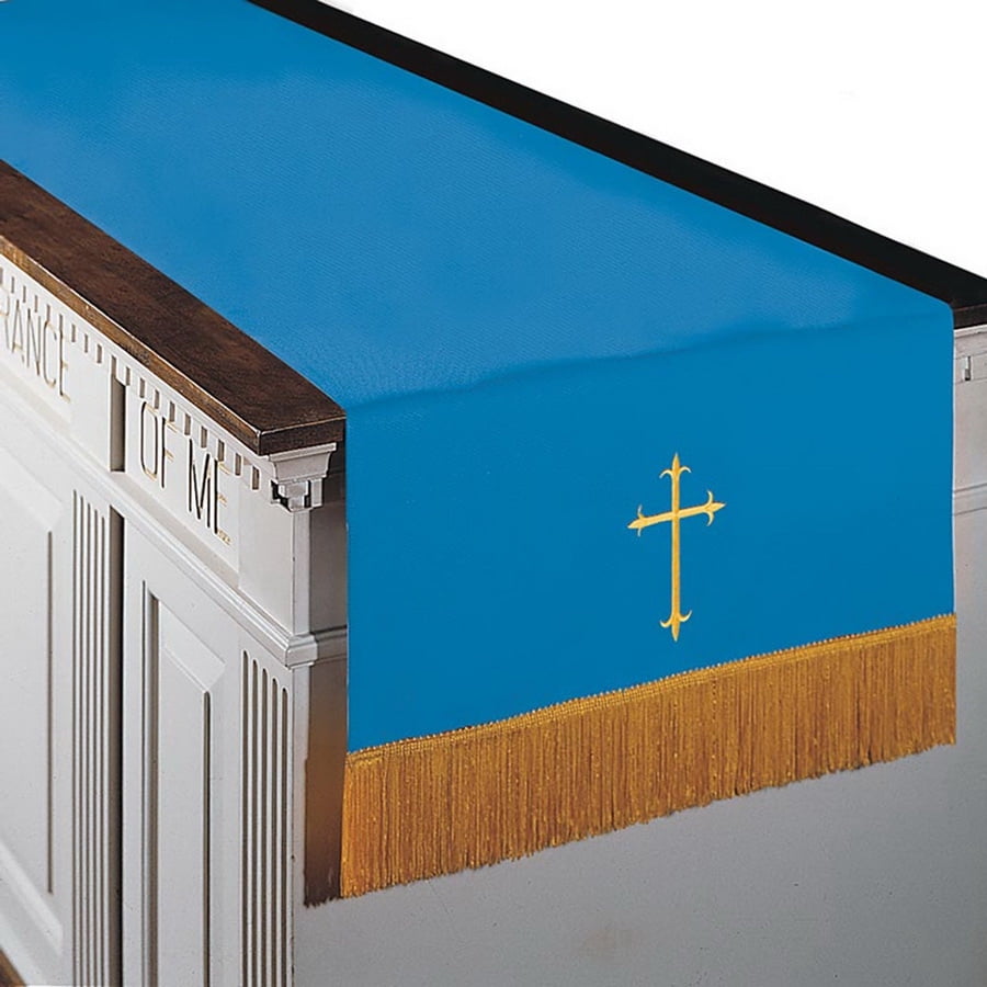 Christian Brands 11761MR Reversible Fleur-de-Lis Cross Communion Table Runner - Blue/White
