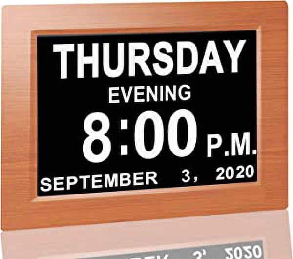 Pokanic Digital Calendar Date Multi Alarm Clock 8 inch Large Display Auto-Dimming Electic Desk Table Wall Mount Office, Home, Kitchen, Room, School, Bedroom, Living Room (Brown)
