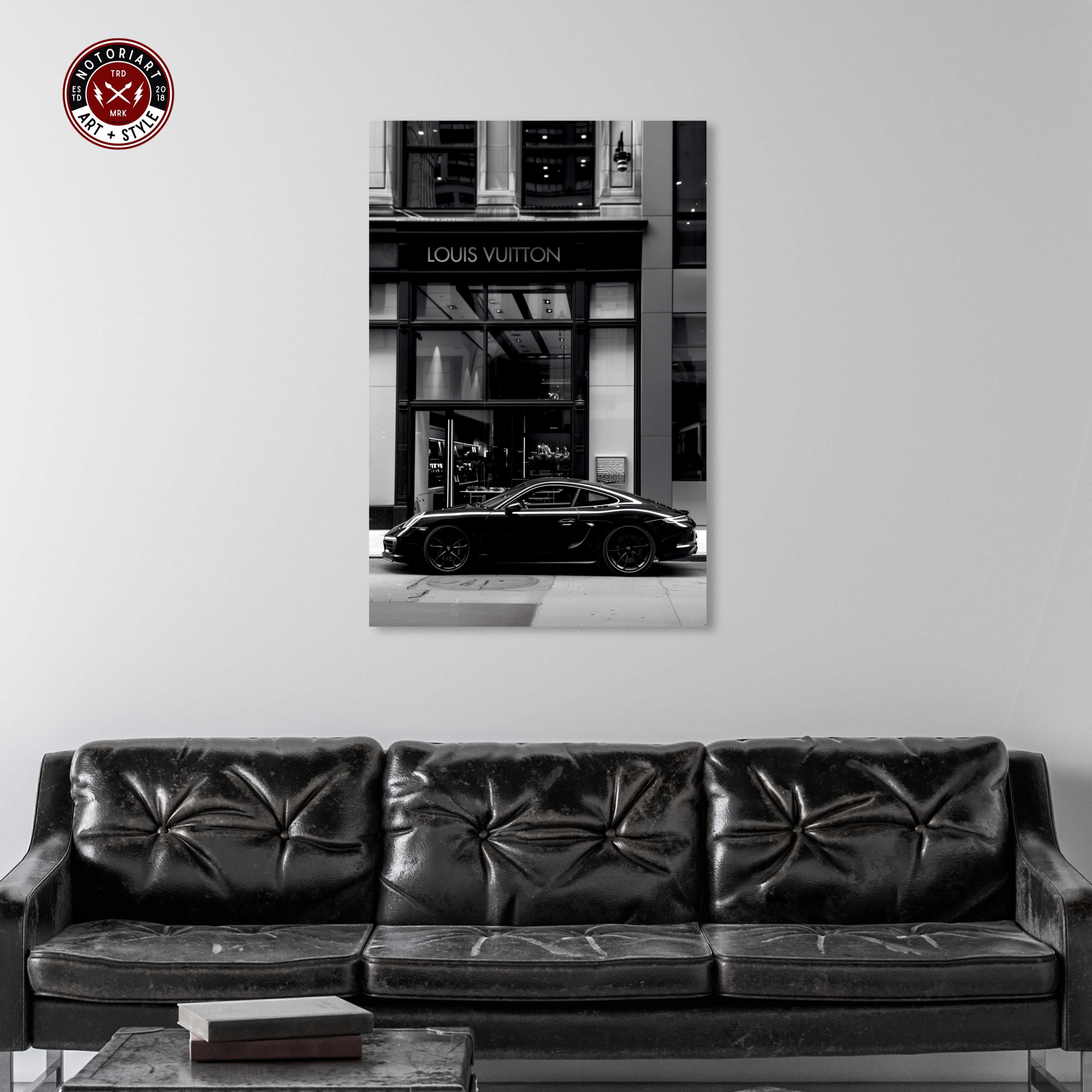 Parked At The Store Black And White Canvas Wall Art Prints For Men by Notoriart, Gallery Wrapped, 30"x45"