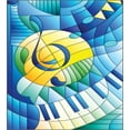 thumbnail image 3 of Music Duvet Cover Set, Stained Glass Style Composition of Clef Notes and Keyboard in Summer Tones, Decorative 3 Piece Bedding Set with 2 Pillow Shams, King Size, Blue Yellow and Green, by Ambesonne, 3 of 3