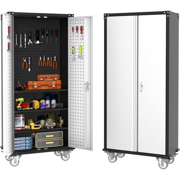 Metal Garage Storage Cabinet with Locking Doors and Adjustable Shelves,72" Rolling Steel Tool Cabinet,Industrial Organizer for Home Office,Garage,Warehouse