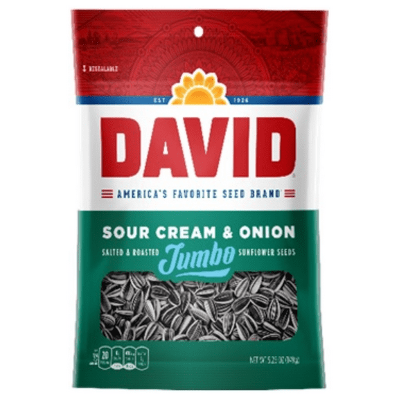 DAVID Seeds JUMBO SOUR CREAM & ONION SEEDS Sunflower Seeds, Keto Friendly Snack, 5.25 Ounce Bags, (BOX OF 12) DELICIOUS READY TO EAT