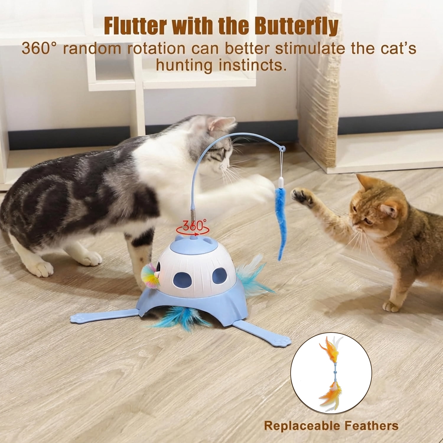 3 In 1 Fully Automatic Cat Toy Interactive Cat Toys for Indoor Cats, Motion Activate Automatic Cat Toys, Hunting Chase Hide and Seek Game, Plush Rat Tail & Whack A Mole & Rotating Feather Wand