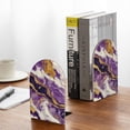thumbnail image 5 of Zufioo Purple Gold Marble Swirls Print Wooden Bookends, Metal Bookshelf Non-slip Bookends, Home Furnishings Suitable for Bookcases Offices, 5 of 8