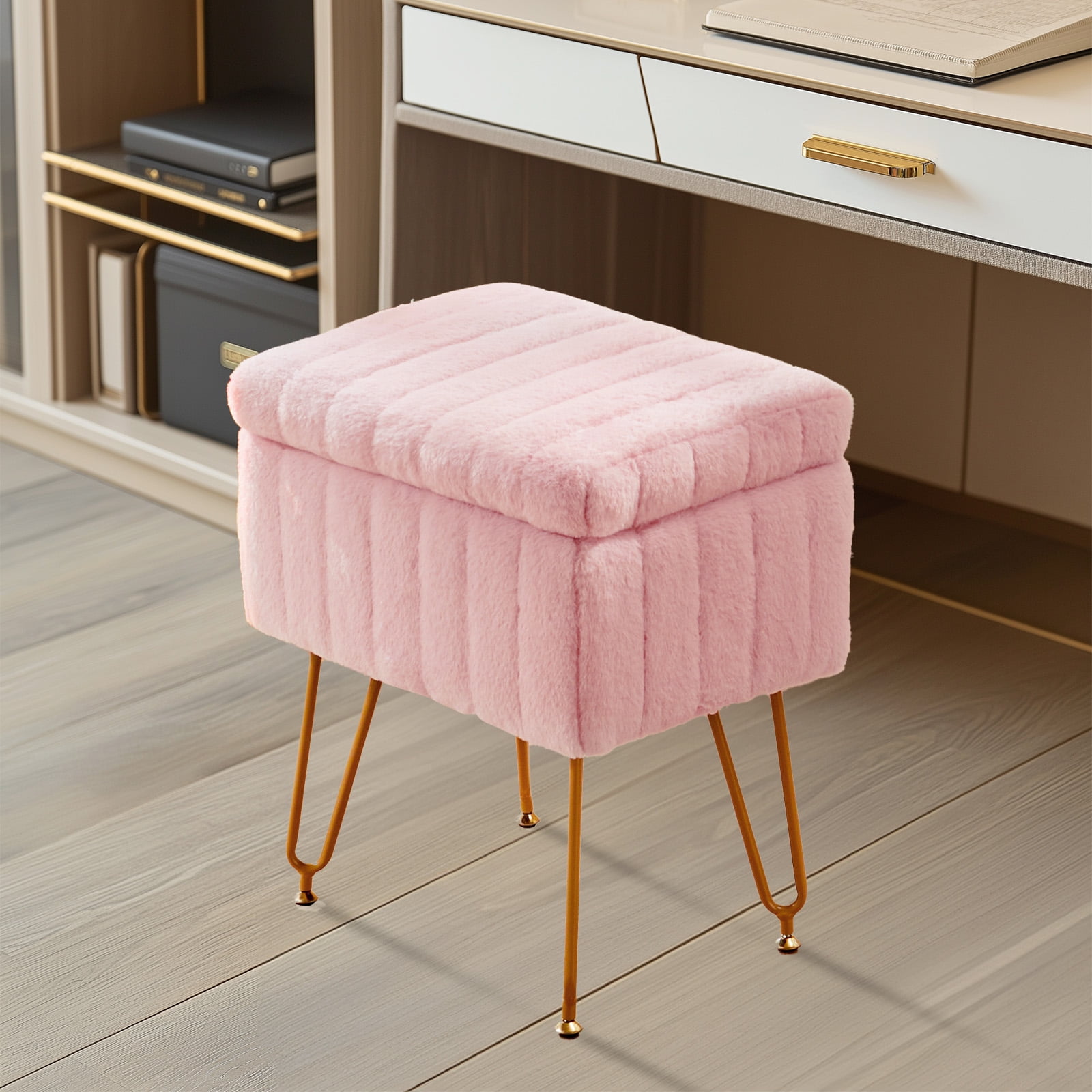 Gianna Stool Chair with Storage Space,with Non-Slip Feet, for Dressing Room, Bedroom, Pink