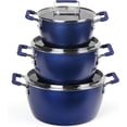 thumbnail image 1 of Granitestone Blue Juego de ollas y sartenes antiadherentes, juego de 6 ollas apilables, ollas de cocina, revestimiento antiadherente, ollas de 5 qt, 3 qt y 1,5 qt con tapas, asas que se mantienen fres, 1 of 5