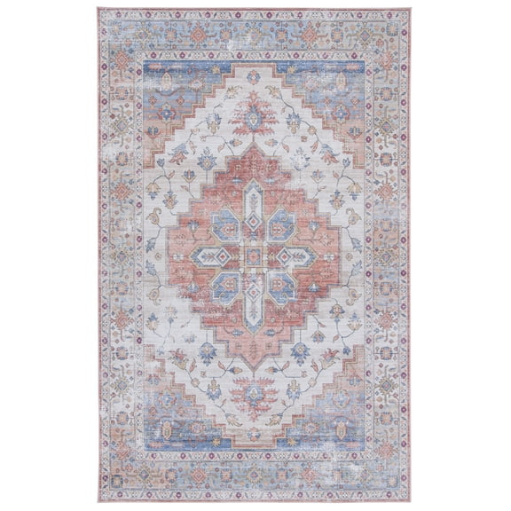 SAFAVIEH Tucson Tamzen Oriental Machine Washable Area Rug, Beige/Blue, 2'6" x 4'