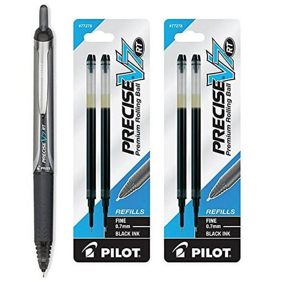 Pilot Precise V7 RT Rolling Ball, Fine Point, Black Ink 1 Pen & 4 Refills