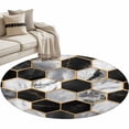 thumbnail image 2 of 3.3ft Washable Round Rug, Geometric Pattern Non-Slip Circle Area Rug for Entryway Bedroom, Black Gary Hexagon Collage Art Indoor Accent Floor Mat for Home Decor, 2 of 9