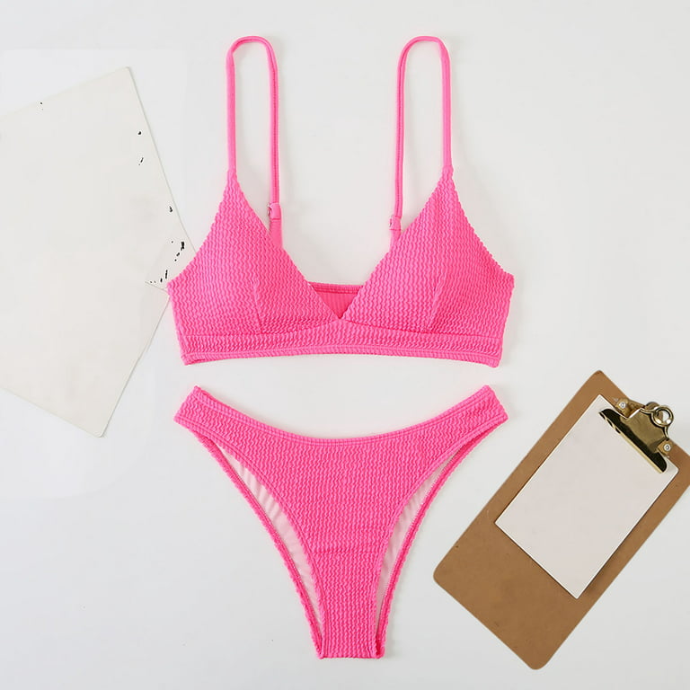 Finelylove Swimsuits Lightly Lined Sport Bra Style Bikini Pink M 