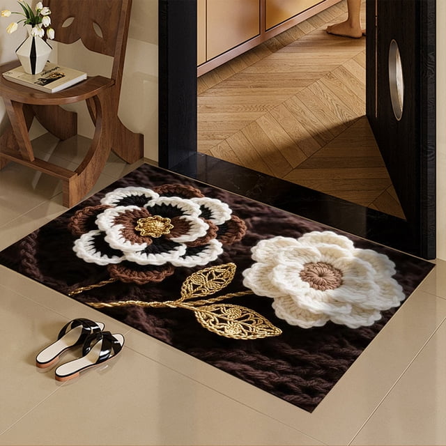 Imitation Wool Floral Entrance Mat Absorbent Fast Dry Bathroom Door Floor Mat