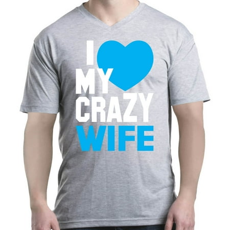 Shop4Ever Men's I Love My Crazy Wife Matching Couples V-Neck T-Shirt Shirts