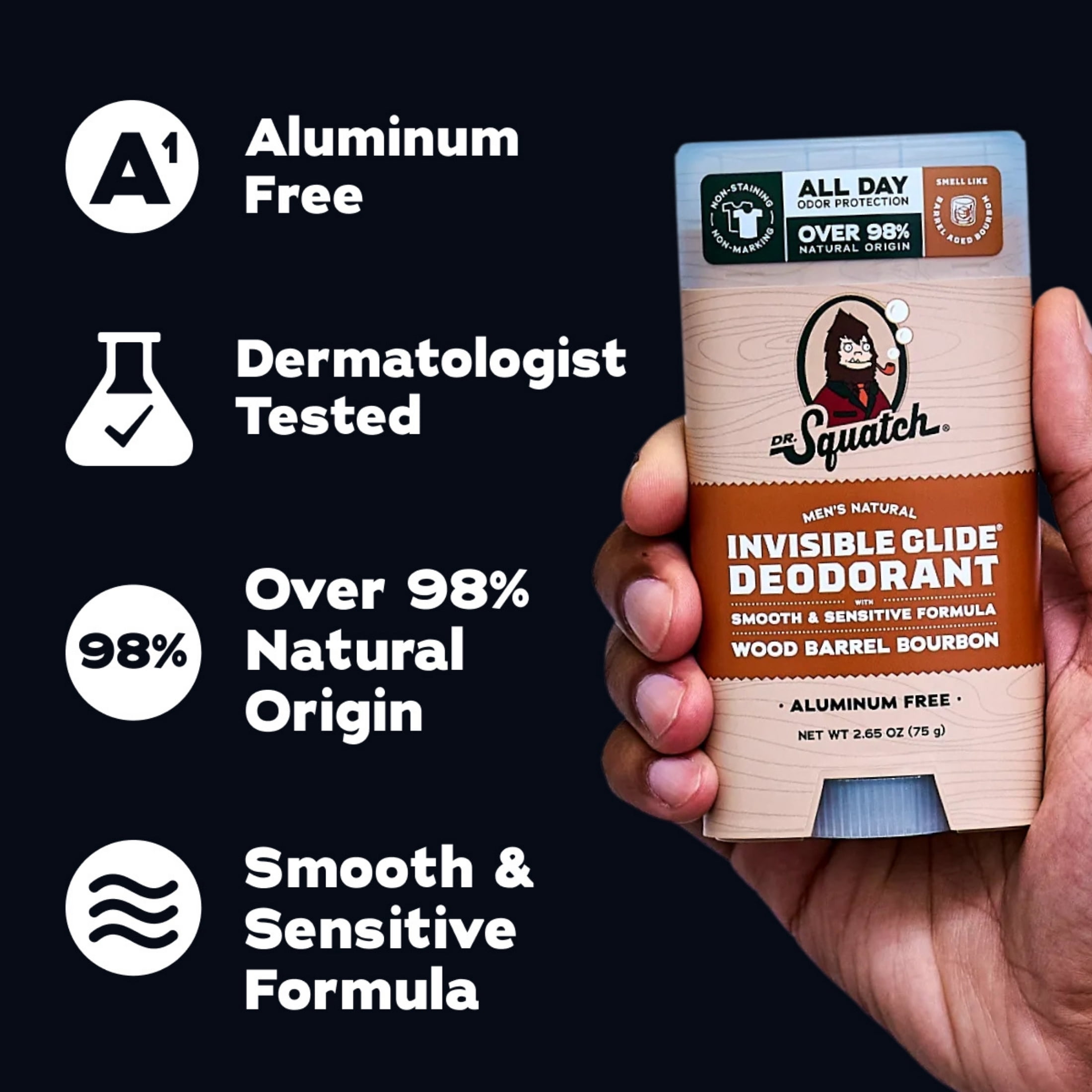 Dr. Squatch Mens Invisible Glide Deodorant Stick, Natural Aluminum