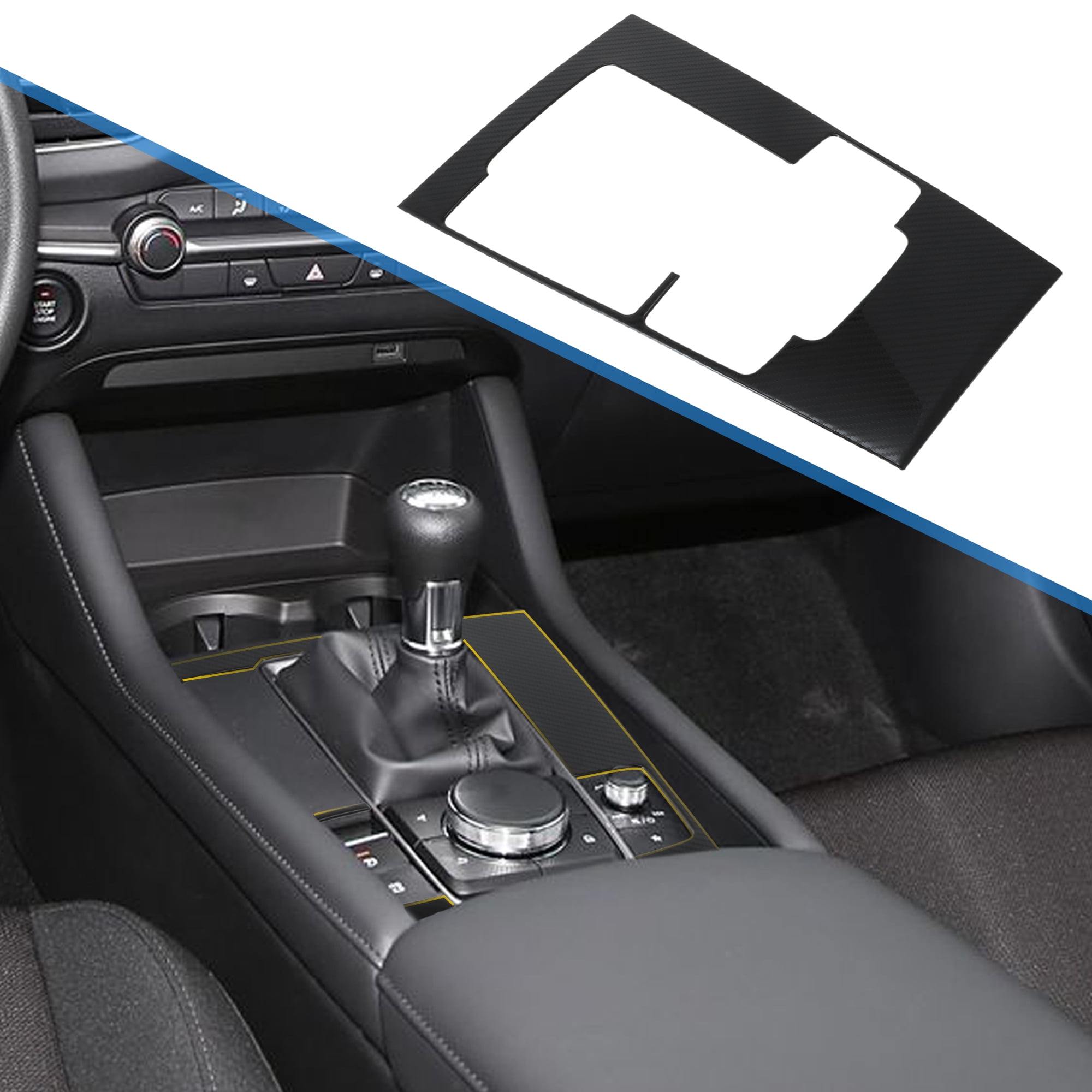 Unique Bargains Gear Shift Knob Console Media Panel Cover Trim for Mazda 3 Axela 2019-2025 Interior Center Console Gear Shift Panel Cover Trim Black Carbon Fiber