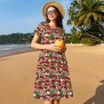 thumbnail image 4 of Lsque Red Houses Print Women's Casual Dress T-Shirt Summer Short Sleeve Scoop Neck Swing Dresses, 4 of 6