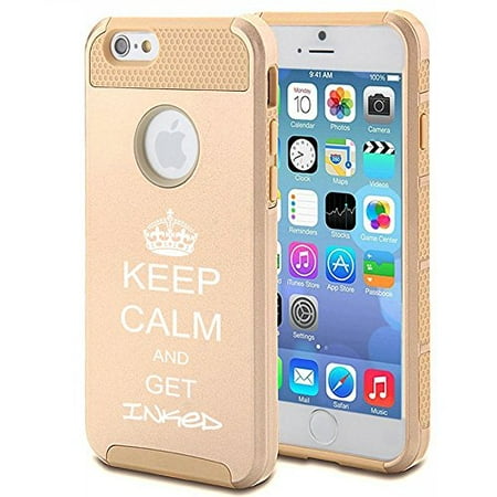 Tattoo Ink Case Apple iPhone 6 6s Shockproof Impact Hard Case Cover Keep Calm and Get Inked Tattoo (Gold),MIP ()