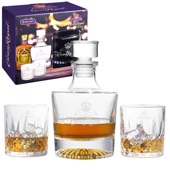 Crown Royal Whisky Decanter Set with 2 Drinking Glasses