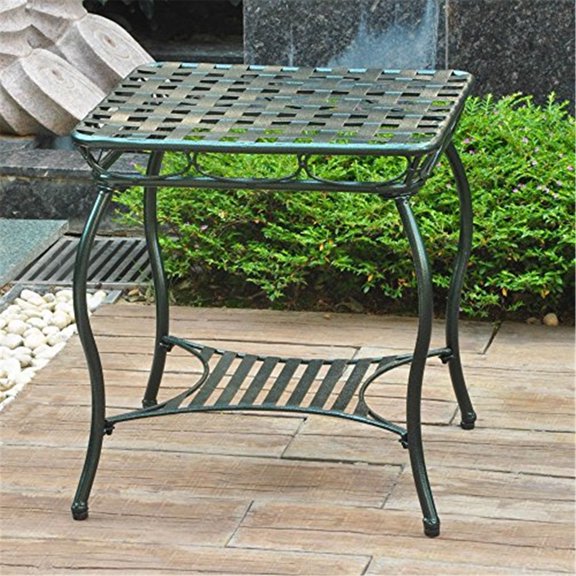 International Caravan Santa Fe Iron Patio End Table in Verdi Gris