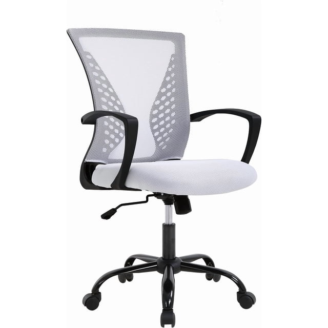 Office Chair Desk Computer Chair Ergonomic Adjustable Executive Mesh Mid Back with 360 Degree Swivel Wheels Lumbar Support Armrest,White