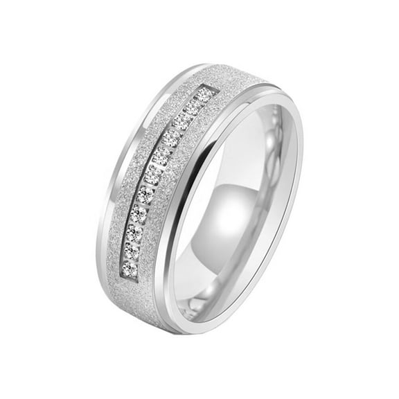 PAURO Men's Stainless Steel Ring 8mm Sand Blasted Promise Ring Frosted with Cubic Zirconia Wedding Band Silver Size 12