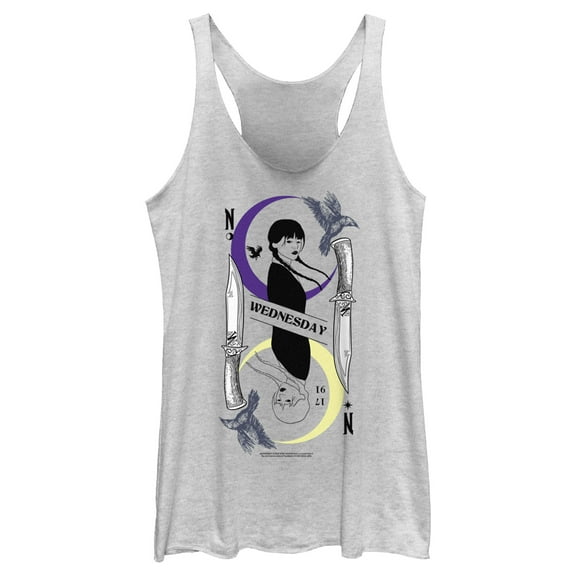Women's Wednesday Character Line Art Racerback Tank Top White Heather Small